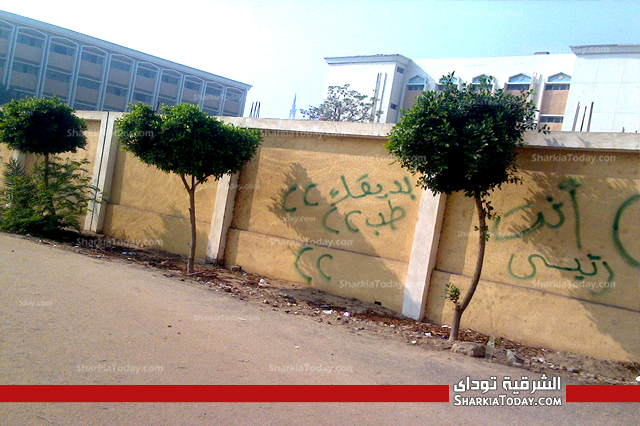 بالصور..تشويه جدران كلية الدراسات الاسلامية بنات بالزقازيق..وعميدة الكلية تؤكد البنات مأجورات 2 1