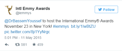 «باسم يوسف »يقدم حفل جوائز Emmy الدولية 2 اتتتننم