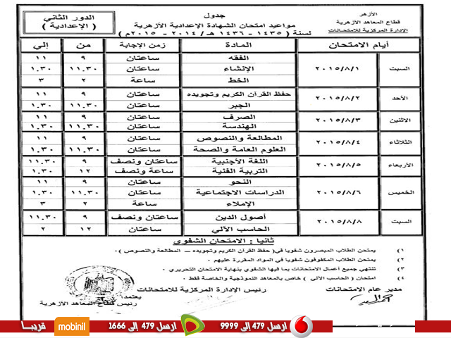اليوم .. بدء إمتحانات الشهادة الإعدادية الأزهرية الدور الثانى بالشرقية 1 امتحان