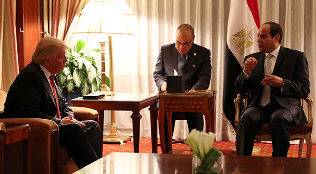 Republican presidential nominee Donald Trump holds a bilateral meeting with Egyptian President Abdel Fattah el-Sisi in Manhattan, New York