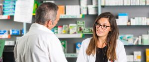 Pharmacist and Client in a Drugstore