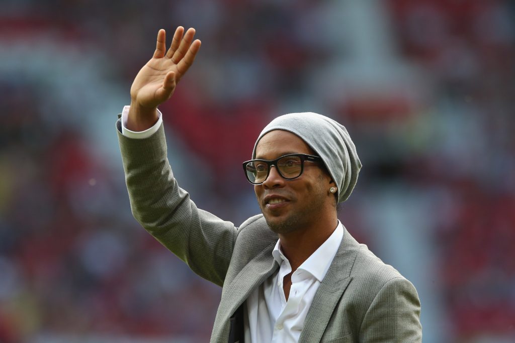 MANCHESTER, ENGLAND - JUNE 05: Ronaldinho of the Rest of the World team looks on prior to the Soccer Aid 2016 match in aid of UNICEF at Old Trafford on June 5, 2016 in Manchester, England. (Photo by Alex Livesey/Getty Images)