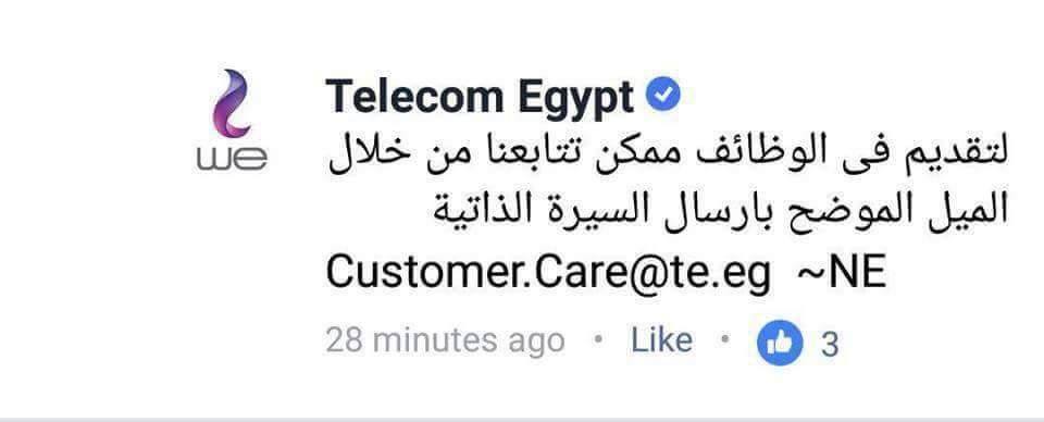 المصرية للاتصالات توضح طريقة التقديم لوظائفها 2 شركة المحمول الرابعة WE توضح طريقة التقديم لوظائفها