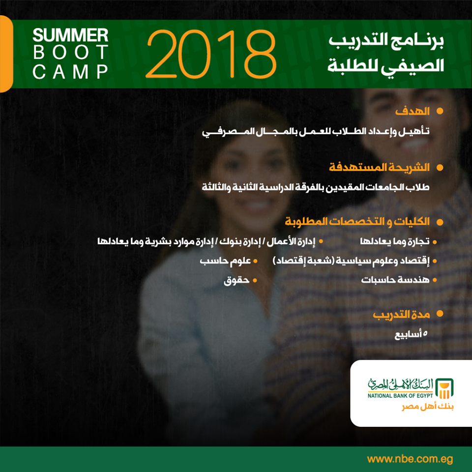 التدريب الصيفي بالبنك الأهلي المصري للطلبة 2018  
