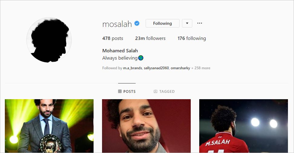حساب محمد صلاح الرسمي علي انستجرام