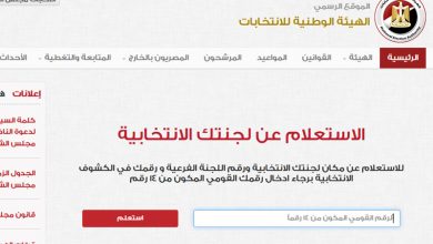 رابط الاستعلام عن اللجنة الانتخابية 2020 بالرقم القومي