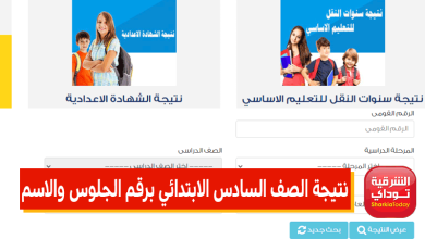 نتيجة الصف السادس الابتدائي برقم الجلوس والاسم
