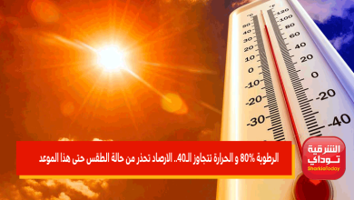 الرطوبة 80% و الحرارة تتجاوز الـ40.. الارصاد تحذر من حالة الطقس حتى هذا الموعد 5 الارصاد تحذر من حالة الطقس